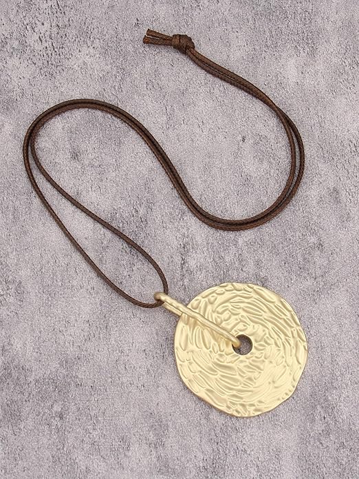 Long Boho Necklaces for Women Vintage Leather Wooden Pendant Y Choker Ethnic Style Gold Circle Hippie Sweater Necklace
