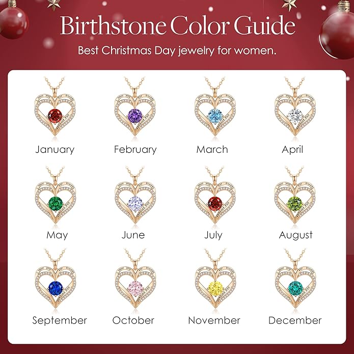 LOUISA SECRET Love Heart Birthstone Necklaces for Women, Birthday Gift for Girlfriend, Anniversary Jewelry Gift for Wife Her, 925 Sterling Silver Women Pendant Necklace, Mother's Day Christams Gift