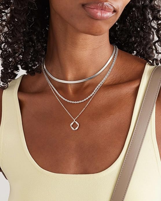 Layered Gold Silver Necklace for Women Non Tarnish,Dainty Choker Statement Chunky Necklace Stack Charm Pendant Chain Necklace Set 14K Gold Plated Long Stacked Womens Necklaces Trendy Jewelry Gift