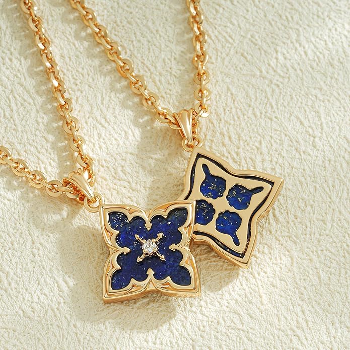 Fettero Gold Clover Necklace for Women Dainty 14K Gold Plated CZ Pendant Necklace Adjustable Chain Choker Charm Colorful Clover Pendant Lucky Necklaces for Women Jewelry