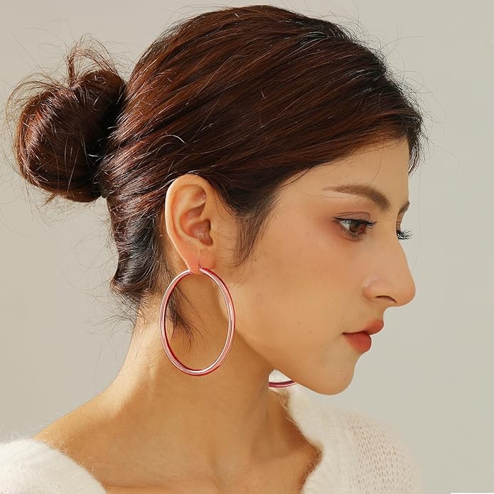 4mm Thick Gold Chunky Earrings Steling Silver Post Hoops Earrings For Women Hollow Tube Hoops Earrings Thick Gold Hoop Earrings Hypoallergenic Lightweight Gold Hoop Large Earrings 20/30/40/50/60MM