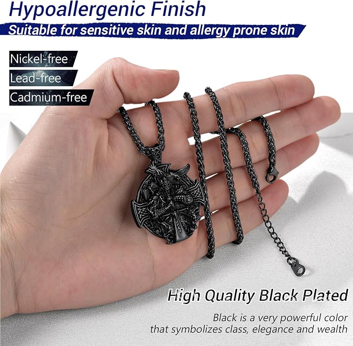 PROSTEEL Norse Viking Jewelry for Men Women, Vintage Thor Hammer/Thor Axe/Raven/Odin Necklace, 316L Stainless Steel Pendant Chain, Come with Box