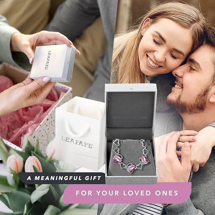 Leafael Infinity Love Heart Link Bracelets, Birthstone or Healing Stone Crystal Bracelet for Women, Silver Tone Jewelry Gifts for Her, 7-inch Chain and 2-inch Extender