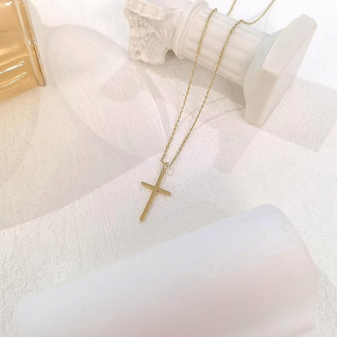 Partm Gold Cross Necklace for Women 14K Plated Dainty Pendant Cross Chain Faith Crucifix Choker Baptism Necklace for Women Trendy Religious Jewelry Hypoallergenic