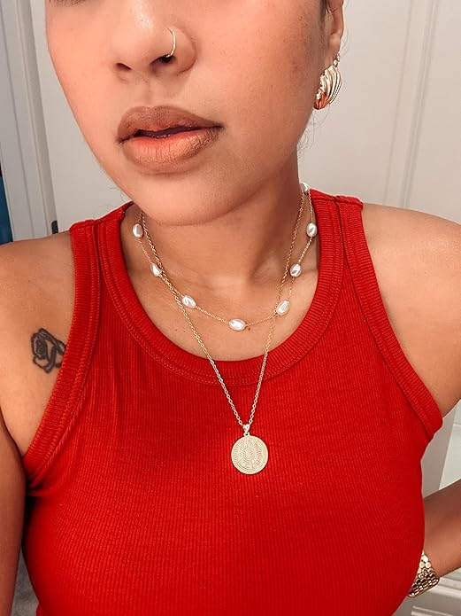 SmileBelle Pearl Necklaces for Women, Daisy Pearl Choker as Y Shaped Pearls Jewelry Gold Heart Necklace for Anniversary Birthday Gifts White Baroque Necklace as Wedding Jewelry