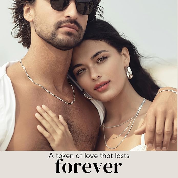 KISPER 24k White Gold Rope Chain Necklace –Thin, Dainty, White Gold Plated Stainless Steel Jewelry for Women & Men with Lobster Clasp