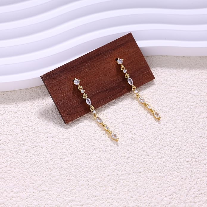 14K Gold Plated Butterfly Dangle Earrings for Women - Dainty, Trendy, Hypoallergenic CZ Drop Earrings - Simple Long Dangling Jewelry