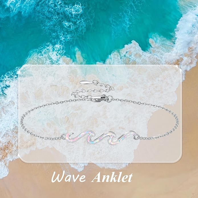 YFN Wave Anklet 925 Sterling Silver Ocean Wave Anklet Beach Jewelry for Women Gifts