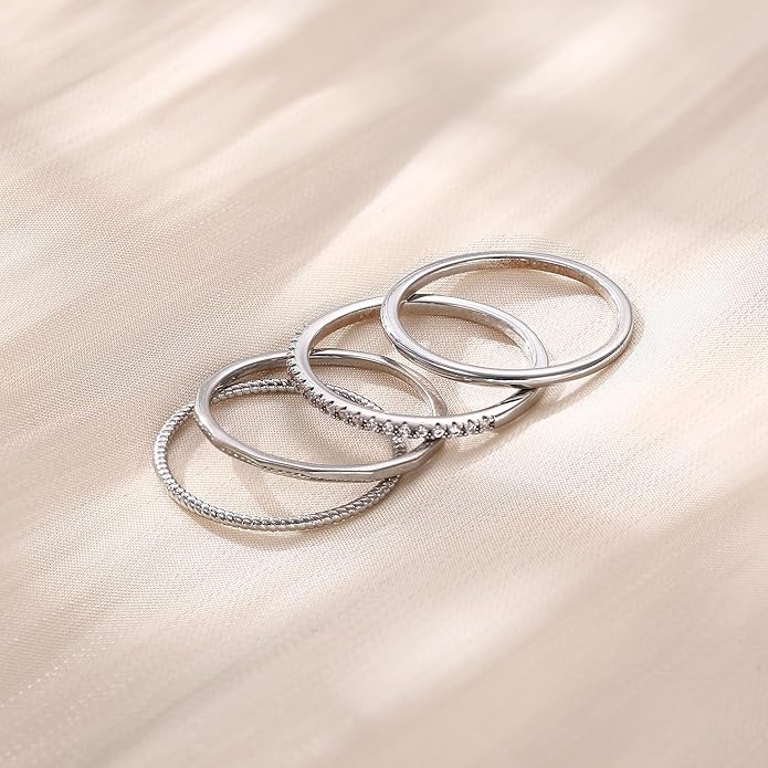 MILACOLATO 14K Gold Plated 1.3mm Thin Stackable Rings for Women - Minimalist Non Tarnish Half Cubic Zirconia Band Rings - Dainty Trendy Statement Stacking Rings Set Size 5-10