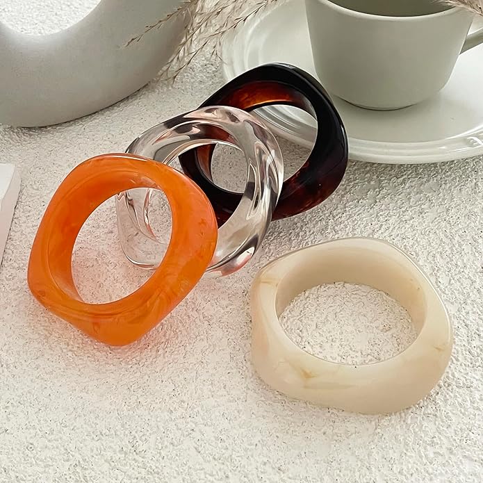 Acrylic Chunky Bangle Bracelets for Women, Irregular Punk Acrylic Resin Bangle Geometric Cuff Wide Wristband Bracelet Fashions Thick Acetate Statement Jewelry Set