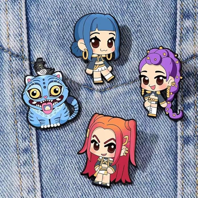 4PCS Dark Fantasy Demon Movie Hunters Themed Brooch Demon Hunters 3.5CM×2.8CM Butterfly Clasp Fastening Personalized Character-Inspired Accessory