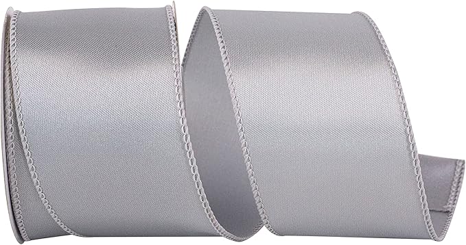Reliant Ribbon 92575W-070-40F Satin Value Wired Edge Ribbon, 2-1/2 Inch X 10 Yards, Silver