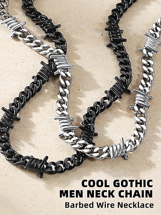 Bestyle Barbed Wire Necklace 5/7/9/12mm Mens Chain Necklaces Hip-hop Punk Gothic Stainless Steel Chain Heavy Thick Cuban Link Chain for Men Women, Length 16/18/20 Inch