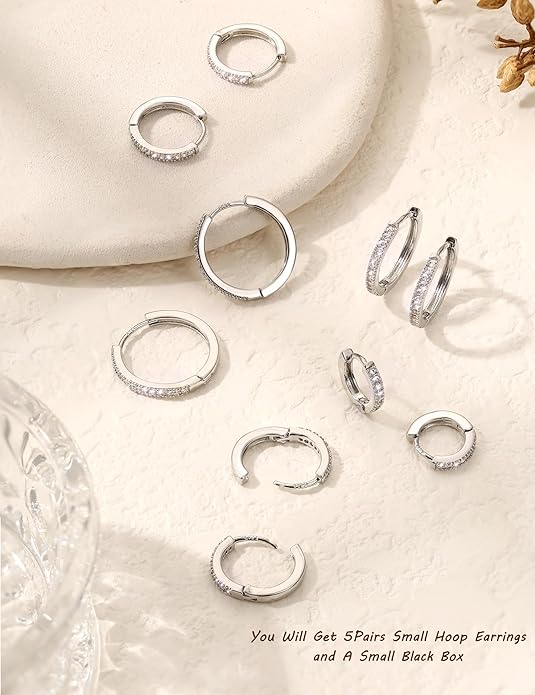 Kakonia 5 Pairs Small Sterling Silver Hoop Earrings Set for Women, 18k Gold Plated Huggie Hoop Earrings, Lightweight Hoop Earrings for Women Hypoallergenic, Cartilage Earring Sets for Multiple Piercing