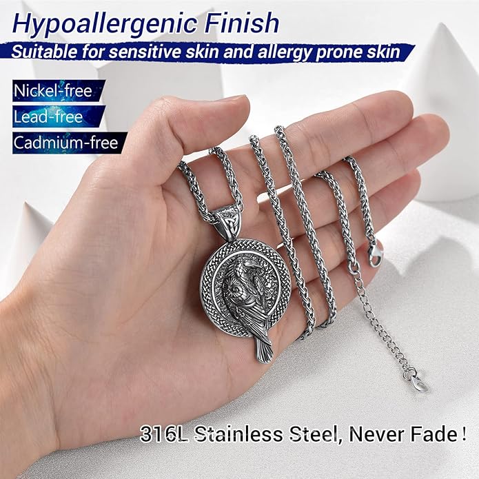 PROSTEEL Norse Viking Jewelry for Men Women, Vintage Thor Hammer/Thor Axe/Raven/Odin Necklace, 316L Stainless Steel Pendant Chain, Come with Box
