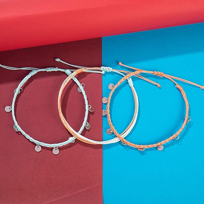 FANCY SHINY String Ankle Bracelets Waterproof Rope Anklets Braided Beach Boho Coin Anklets Cute Friendship Foot Jewelry for Women