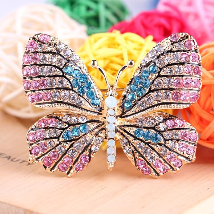 ESIW 6 PCS Multicolor Rhinestone Crystal Butterfly Brooch Pin Lapel Pin for Women
