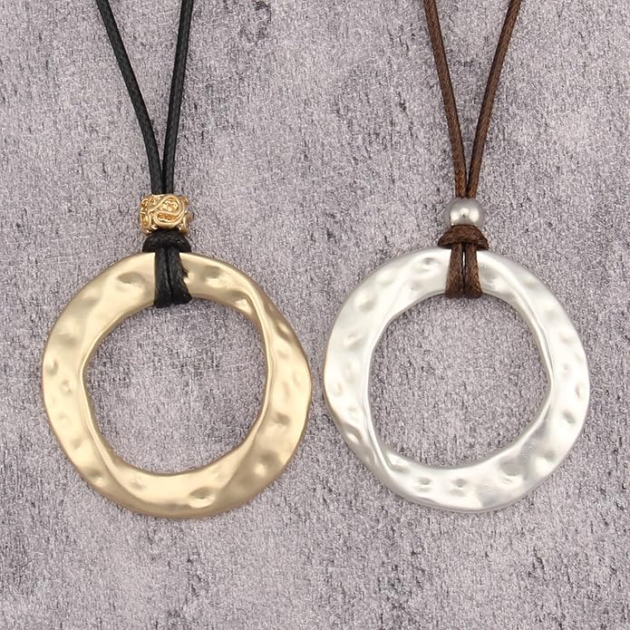 Boho Necklaces for Women Chunky Circle Necklace Layered Boho Circle Leather Choker Necklace Long Vintage Necklaces Bohemian Jewlery Gifts