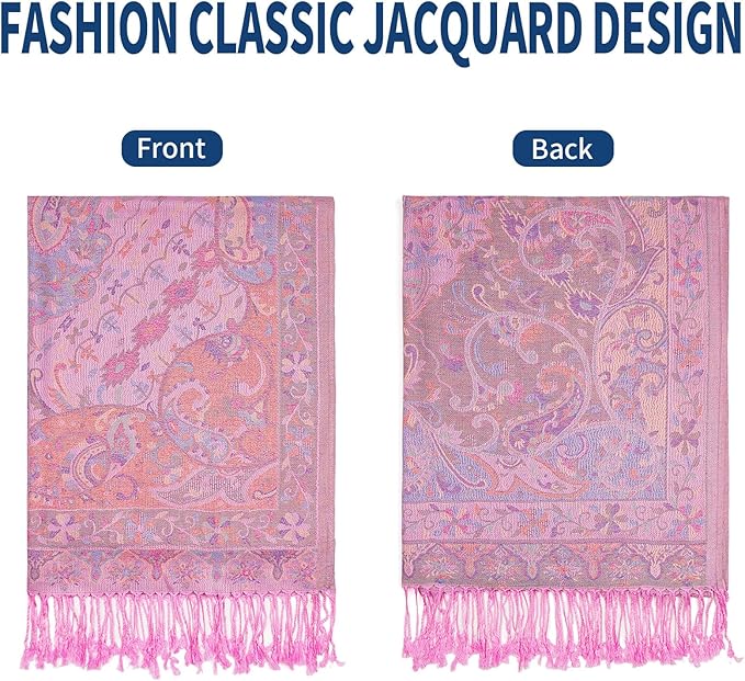 QIUTIMIY Paisley Pashmina Shawl Wrap Women Reversible Vintage Jacquard Pashmina Rave Scarf with Fringe for Evening, Wedding