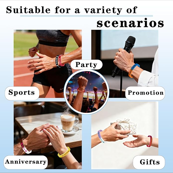 Custom Rubber Bracelets with Logo Text Pattern Customizable Debossed Silicone Wristbands for Events Motivation Supports Awareness Adults
