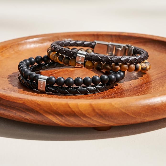 Fossil Men's Stainless Steel and Genuine Leather and/or Beaded Bracelet for Men