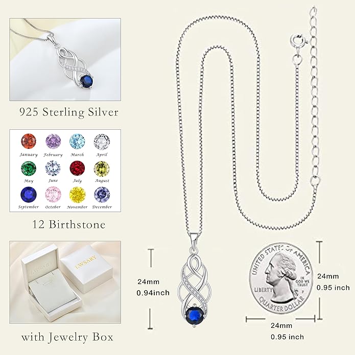 Infinity Celtic Knot Necklace 925 Sterling Silver Irish Pendant Birthstone Jewelry for Women