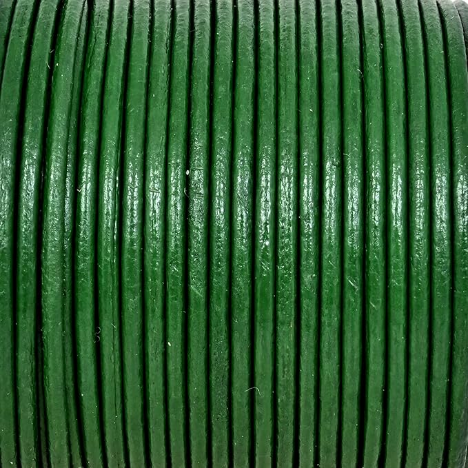 GENIQUE Real/Genuine Round Leather String Cord for Necklace, Bracelets, Jewelry, Kumihimo Braiding, DIY Projects (20 Metres) (1.5mm, Green)