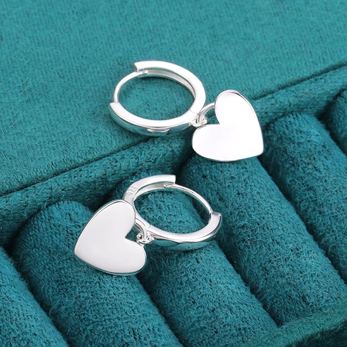 925 Sterling Silver Heart Dangle Earrings for Women Silver Dangle Leverback Earrings Hypoallergenic Love Heart Dangle Drop Earrings for Jewelry Gifts