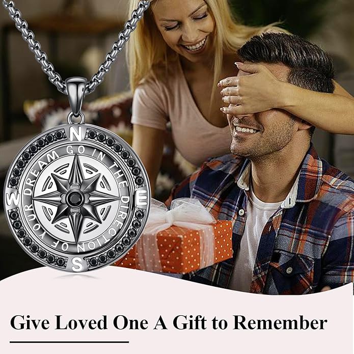 Go in the Direction of Your Dream Compass Necklace for Men 925 Sterling Silver Nautical Jewelry Inspiration Friendship Graduation Retirement Farewell Goodbye Gifts for Him (Adjustable Chain 22"+2")