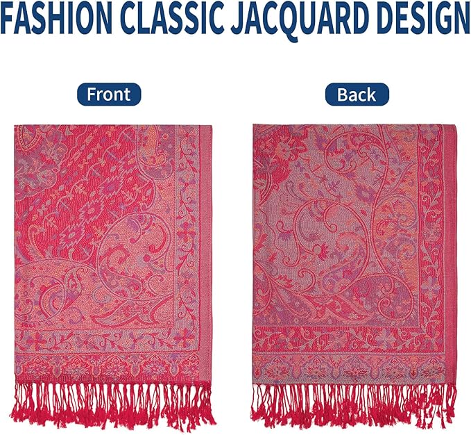 QIUTIMIY Paisley Pashmina Shawl Wrap Women Reversible Vintage Jacquard Pashmina Rave Scarf with Fringe for Evening, Wedding