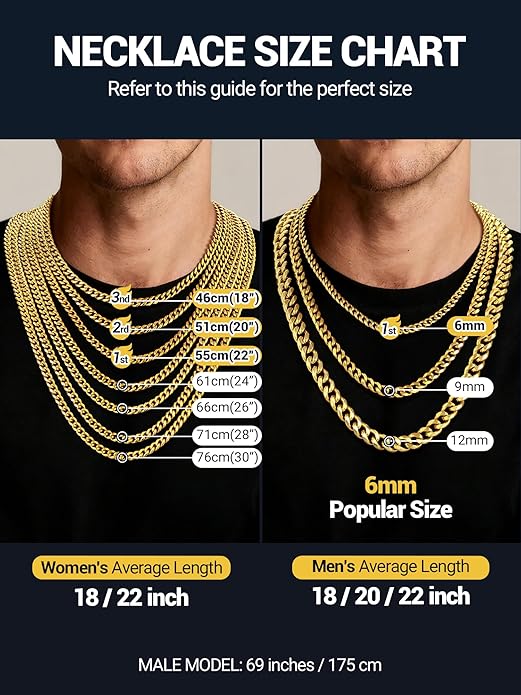 PROSTEEL Miami Cuban Link Chain for Men, 18K Gold/Black/Stainless Steel Necklace,6mm/9mm/12mm Width, Upgrade Clasp & Durable Chain for Mens Womens Jewelry,18"-30",with Gift Box