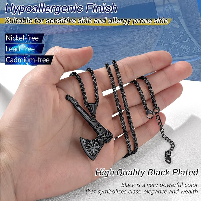 PROSTEEL Norse Viking Jewelry for Men Women, Vintage Thor Hammer/Thor Axe/Raven/Odin Necklace, 316L Stainless Steel Pendant Chain, Come with Box