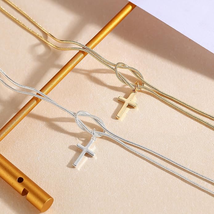 Moodear Christmas Gifts Sotcking Stuffers, Dainty 925 Sterling Silver/14k Gold Plated CZ Cross Bracelet Layered Snake Pearl Chain Knot Bracelets for Women Trendy Religious Christian Jewelry