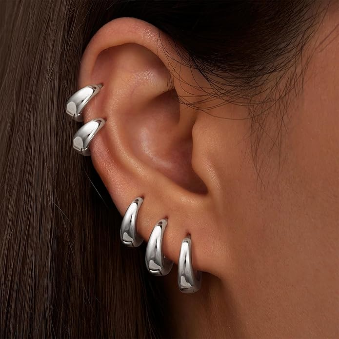 Hoop Earrings for Women 14K Gold Plated/Silver Hoops Simple Knot Huggie Small Hoop Earrings Set Trendy Hoops Everyday Wear Earrings for Women Jewelry