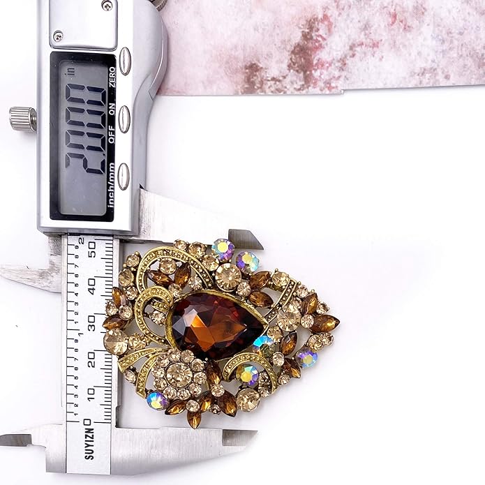 LAXPICOL Women's Vintage Austrian Crystal Elegant Flower Teardrop Brooch Gold Tone