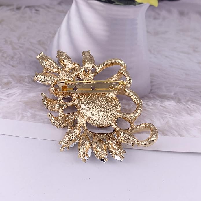SELOVO Leaf Rhinestone Statement Brooch Pin Dress Jewelry Accessory