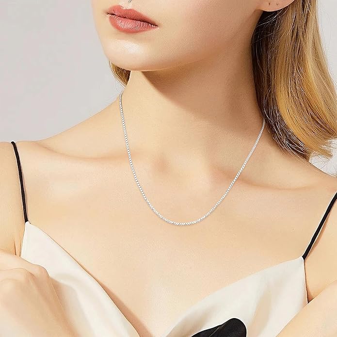 Gacimy 925 Sterling Silver Box Chain Necklace for Women, 0.8MM 1.0MM 1.2MM 1.5MM 1.7MM 2.0MM Width