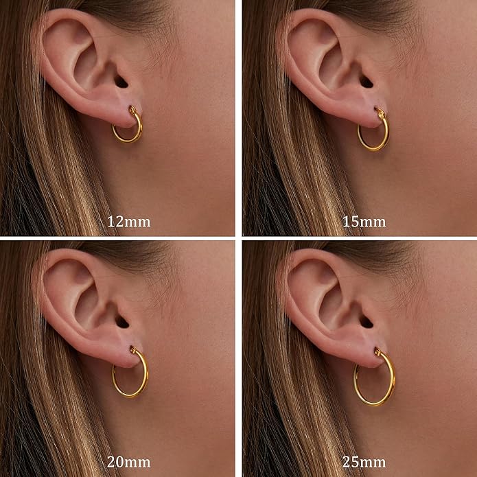 4 Pairs Titanium Hoop Earrings for Sensitive Ears Hypoallergenic Pure Titanium Earrings for Women Men G23 Lightweight Small Huggie Hoop Earrings Set 12MM 15MM 20MM 25MM