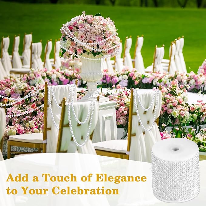 82 Feet Faux Pearl Garland, 6mm Pearl String Roll Strands, Extended String of Pearls Garland for Christmas Tree Wedding Party Decoration Centerpieces Flowers DIY Crafts (White)