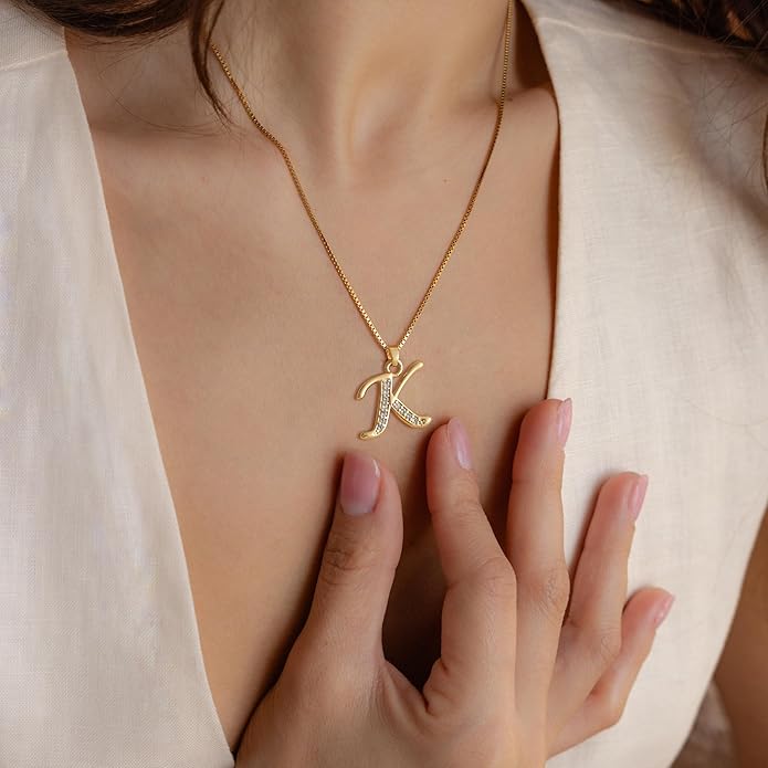Initial Necklace for Women, 14K Gold Plated Box Chain Letter Pendant, Trendy Name Necklace, Dainty Personalized Jewelry Gift for Her