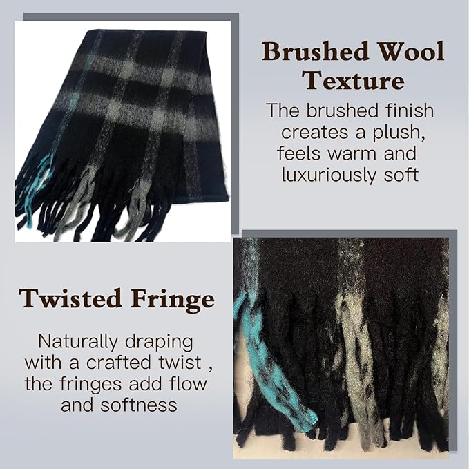 SHOHOKU Large Chunky Plaid Scarf Coloured Checked Oversized Scarf Tassel Soft Fall Winter Thick Warm Shawl Women