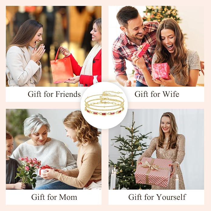 Gold Birthstone Bracelet for Women, 18K Gold Plated Layered Jewelry Bracelet Set, Women Dainty Stackable Bracelets Link Paperclip Chain Valentines Day Gift for Women