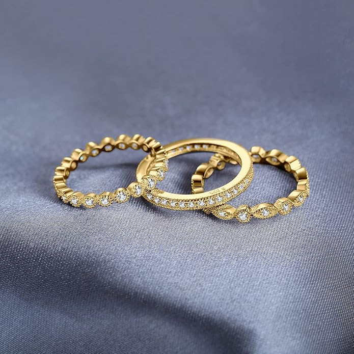 JewelryPalace 14K Gold Plated 925 Sterling Silver Rings for Women, Cubic Zirconia Promise Rings for Her, Stackable Wedding Bands Rings for Women Set Size 4-12