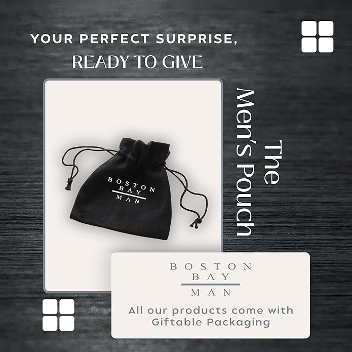 Boston Bay Men’s Black Dog Tag Necklace, 316L Stainless Steel Pendant with 24 Inch Fine Cuban Curb Link Chain