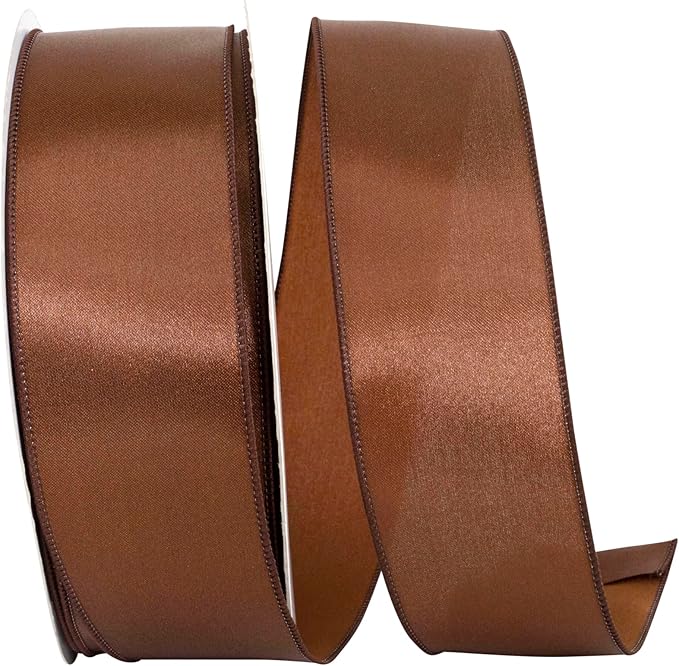 Reliant Ribbon 92575W-092-40K Satin Value Wired Edge Ribbon, 2-1/2 Inch X 50 Yards, Brown