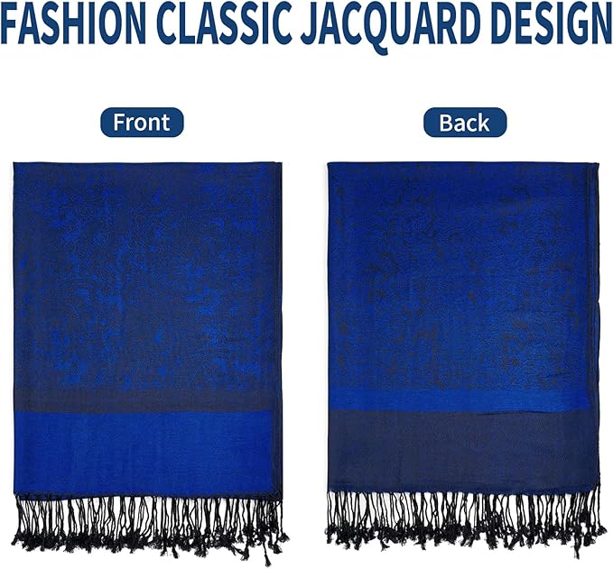 QIUTIMIY Paisley Pashmina Shawl Wrap Women Reversible Vintage Jacquard Pashmina Rave Scarf with Fringe for Evening, Wedding