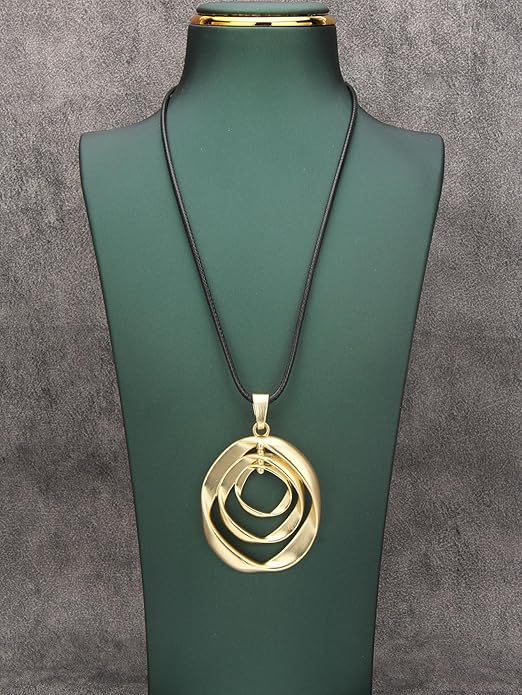Long Boho Necklaces for Women Vintage Leather Wooden Pendant Y Choker Ethnic Style Gold Circle Hippie Sweater Necklace