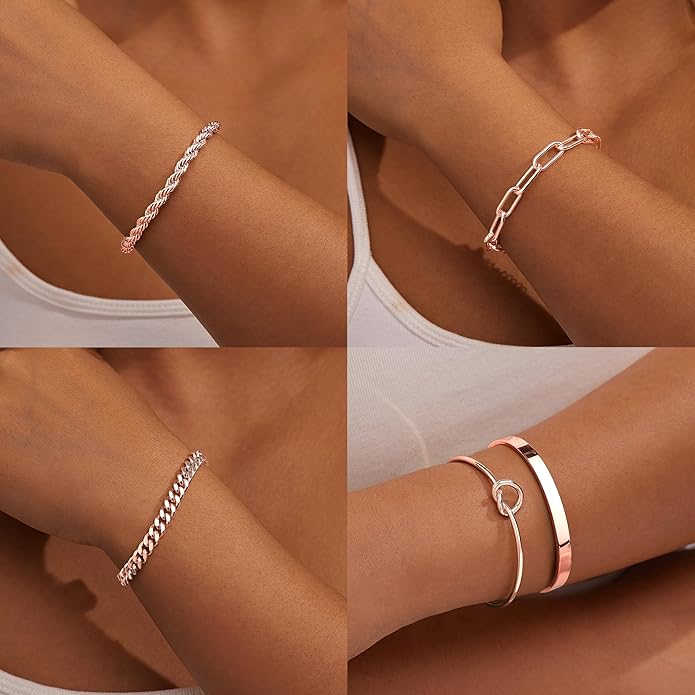 Gold Bracelets for Women Non Tarnish, 14K Gold Plated Chunky Cuff Bracelet Gold Bangles Bracelet for Women Trendy Tie Knot Cuban Rope Paperclip Beaded Bracelet Stack Jewelry Gifts