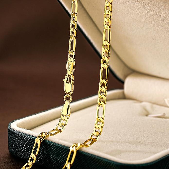 AHSIWC 14K Gold Chain Necklaces for Women & Men, 5mm Simple Figaro Link Chain Womens, Dainty Non-tarnish Necklace Unisex Size 18-24 Inches Cadenas De Oro Para Mujer 14K