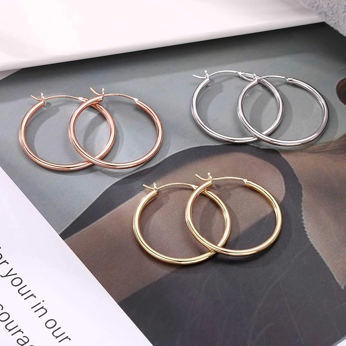 M MOOHAM 14K-Gold-Plated Hoop Earrings for Women - Hypoallergenic 14K Gold 925 Sterling silver-plated Post Sensitive Ears Nickel Free Hoops Earrings Set for Women Jewelry Lightweight 13-60mm